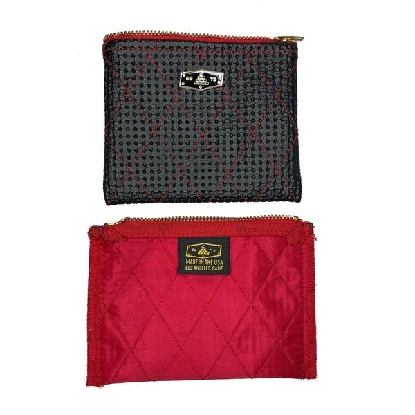 DIAMOND-QUILT ZIP WALLET MADE IN USA BLACK RED