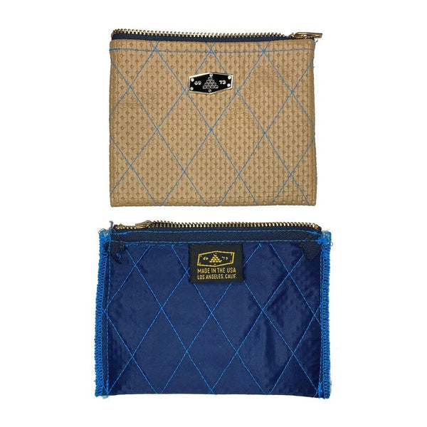 DIAMOND-QUILT ZIP WALLET MADE IN USA BONE CYAN