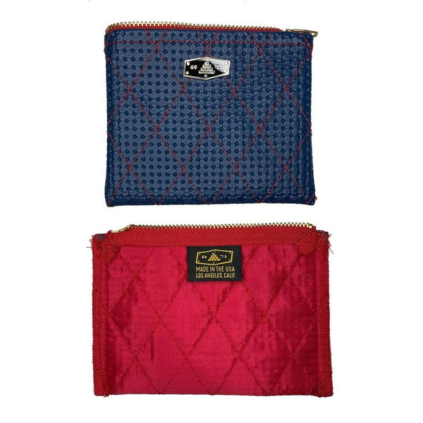 DIAMOND-QUILT ZIP WALLET MADE IN USA NAVY RED