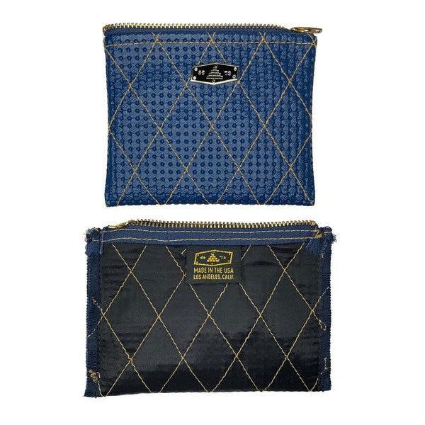 DIAMOND-QUILT ZIP WALLET MADE IN USA NAVY YELLOW