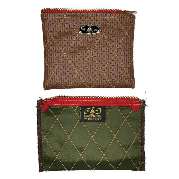 DIAMOND-QUILT ZIP WALLET MADE IN USA LIGHT BROWN YELLOW