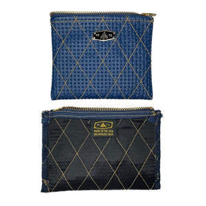 DIAMOND-QUILT ZIP WALLET MADE IN USA NAVY/YELLOW